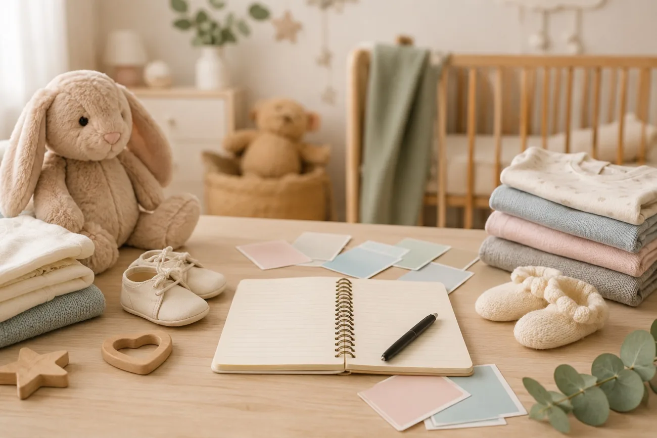 Parents choosing a baby name in a nursery