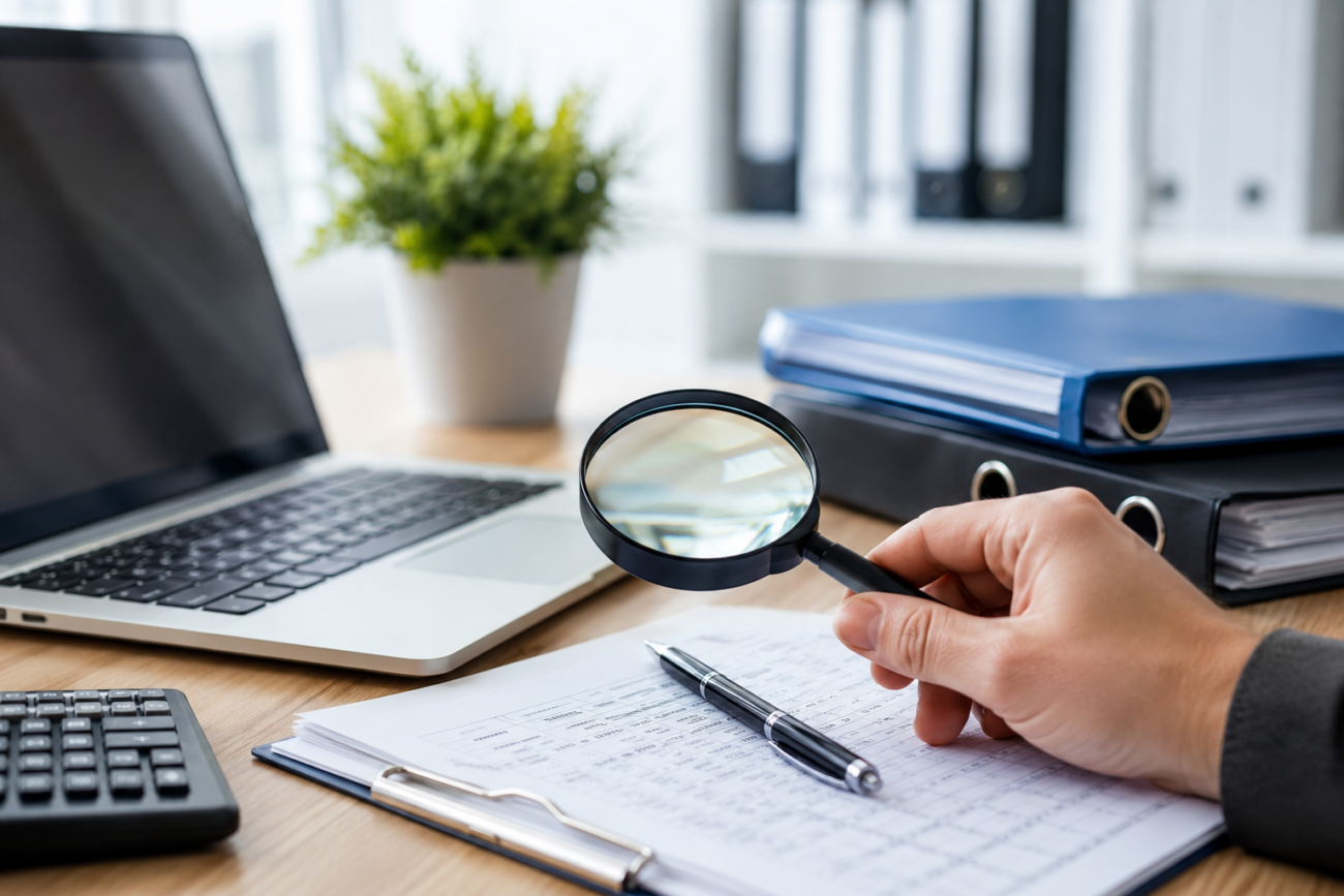 HMRC VAT number verification on office desk with financial documents and laptop
